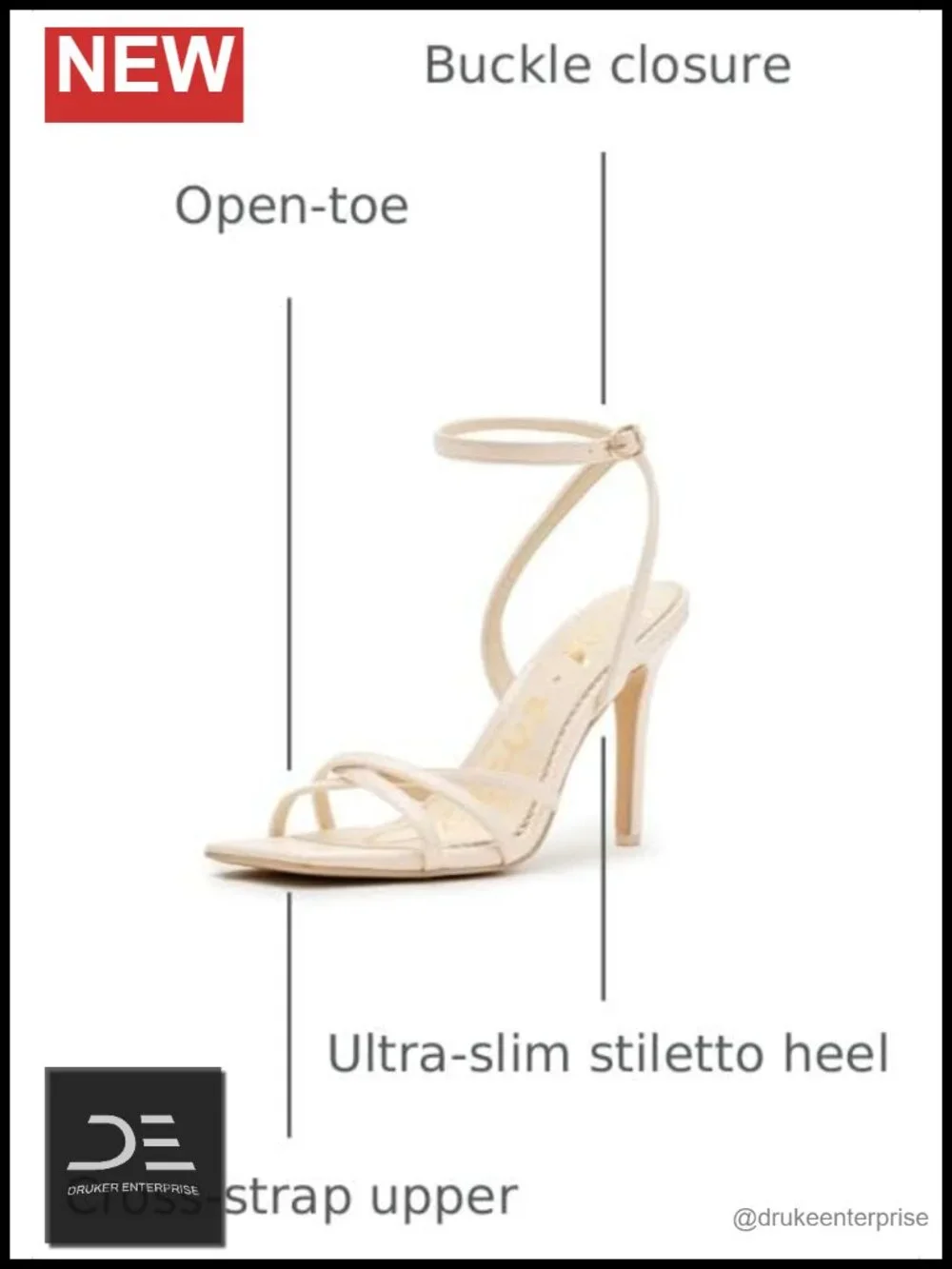 Women's Heeled Sandals - Leather Stiletto Heels, Open Toe, Buckle, X-Strap,